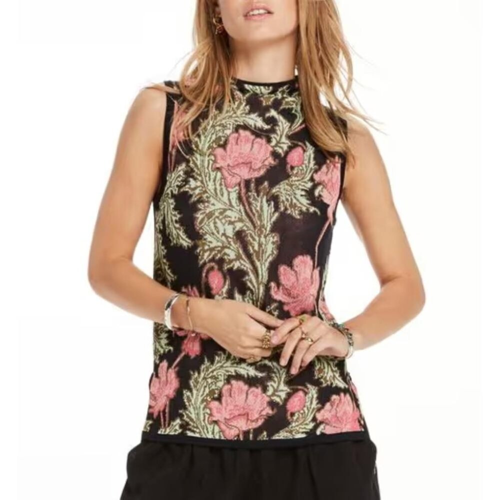 Scotch & Soda El Santo Camaleon stretch knit mock neck sleeveless sweater floral